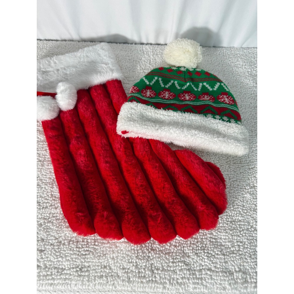 Festive Christmas Stocking and Beanie Hat Set with Lights